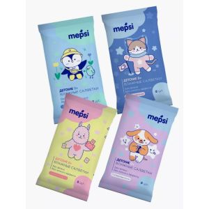 Салфетки влажные детские без отдушки MEPSI, 64 шт. (8х8 шт.)