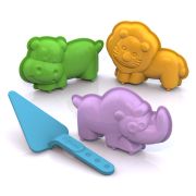 Нордпласт Стоящие формочки для песка (лев, носорог, бегемот) с мастерком