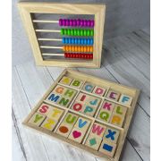 Счеты 5 разрядные + кубики, дерево, 3+