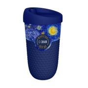 СТАКАН ДЛЯ НАПИТКОВ С РЕЛЬЕФОМ, КРЫШКОЙ И ДЕКОРОМ 550МЛ (Синий)