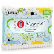 Палочки ватные гигиен. «Maneki» с голубым пластиковым стиком, в zip-пакете, 100 шт./упак