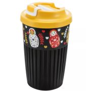 СТАКАН ДЛЯ ГОРЯЧИХ НАПИТКОВ С КЛАПАНОМ И ДЕКОРОМ «МАТРЕШКИ» 450МЛ (Черный)